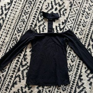 Guess Fitted Off The Shoulder Long Sleeve With Attached Choker Size XXS